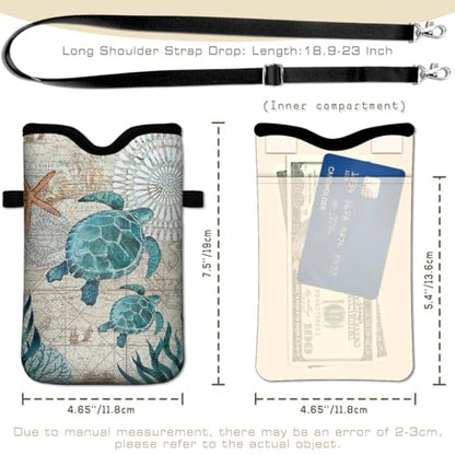 IRADA Neoprene Cell Phone Sleeve Pouch Case Bag with Crossbody Strap Neck Lanyard for Women Men 7.6 X 4.3 Inches-Sea Turtle Shockproof Universal Phone Bag - color: Sea Turtle-Phone Sleeve