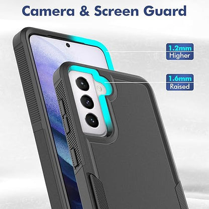 for Samsung Galaxy S21 Case: Dual Layer Protective Heavy Duty Cell Phone Cover Shockproof Rugged with Screen Protector - Military Protection Bumper Tough - Samsung Galaxy S21 5G 2021, 6.2 inch, Black - color: Black (PC) + Black (TPU)