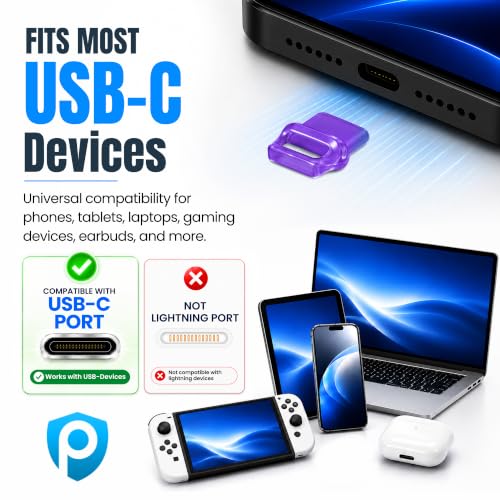 USB C Dust Plugs 10 Pack with Easy Grip Tabs and Cleaning Brush, Purple - color: Purple, size: 10 Pack