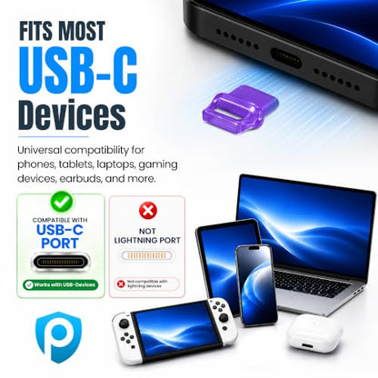 USB C Dust Plugs 10 Pack with Easy Grip Tabs and Cleaning Brush, Purple - color: Purple, size: 10 Pack