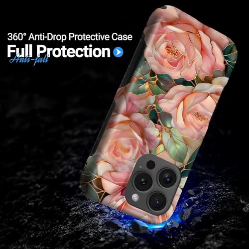 Case for iPhone 15 Pro | Anti-Slip Side Handle| Bold Protective Design | Compatible with MagSafe | Stained Glass Pink Flower | - color: Stained Glass Pink Flower, size: iPhone 15 Pro