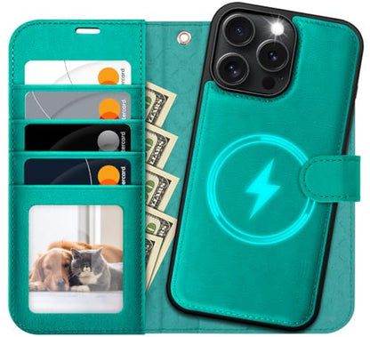 OCASE for iPhone 16 Pro Max Case Detachable Wallet Case with Card Holder, 2 in 1 Pu Leather Flip Folio with RFID Blocking Stand Wrist Strap Shockproof Phone Cover 6.9 Inch 2024, Blue Green - color: Blue Green, size: iPhone 16 Pro Max
