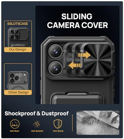SSLOTSCASE for iPhone 17 Pro Case with Card Holder & Kickstand, Black - color: Black, size: Iphone 17 Pro