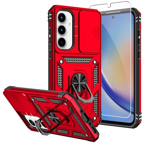 for Samsung Galaxy A35 5G Case,with Screen Protectors and Camera Cover,[Military Grade] 16ft.Drop Tested Cover with Magnetic Kickstand Protective Case for Galaxy A35 5G, Red - color: Red