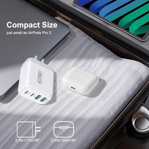 40W USB C Wall Charger with 6ft USB-C Cables, Besgoods 25W Fast Charging Kit, 4-Port USB A&USB C Travel Adapter for iPhone 17 16 15 Galaxy S26 S25 iPad Tablets - color: White