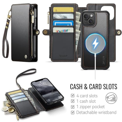 for iPhone 14 Plus - Phone Case Wallet Magnetic Detachable, Black - color: Black, size: iPhone 14 Plus