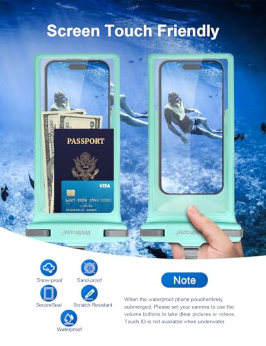 wellhouse Waterproof Phone Pouch, Waterproof Phone Case for iPhone 17 16 15 14 13 Pro Max XS Samsung, IPX8 3D Cellphone Dry Bag Beach Essentials (1 Pack - Crystal Green8.0, 8 inch) - color: 1 Pack - Crystal Green8.0"