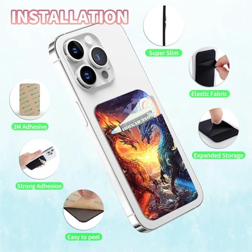 Phone Credit Card Holder Stick on, Phone Case Wallet, Cell Phone Pocket Self Adhesive Stretchy Lycra Stick on Wallet ID Credit Card Case Pouch Sleeve for All Smartphones, Blue Red Dragon - color: Phone Case Wallet-603