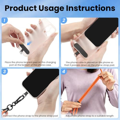 Phone Lanyard, Phone Strap Crossbody with 2 Pack Tether Tab, Adjustable Anti Theft Phone Strap for All Phones (orange) - color: Orange