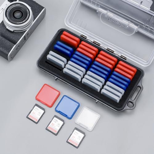 Dual Protect Waterproof SD Card Case w 36 Individual Plastic SD Card Cases - color: Transparent for 36 SD Cards（With Box）