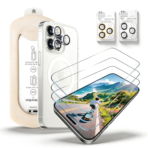 3 Pack Screen Protector with Phone Case for iPhone 14 Pro, 2 Pack Tempered Glass Camera Lens Protector, Easy Install Frame, 9H Hardness, Bubble Free, HD Clear, Full Coverage - size: iPhone 14 Pro