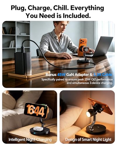 4 in 1 Wireless Charging Station,Qi2.2 Mag-Safe Charger with Cooling Fan
