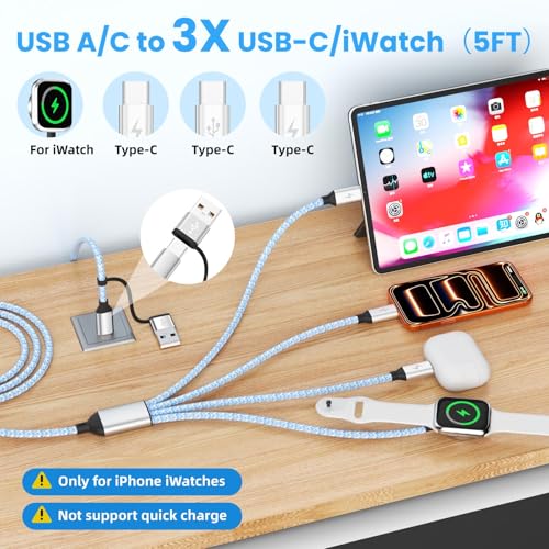 4in2 3 X USB C Cable Multi Charging Cable for iWatch Charger, 5FT - color: B1-Square, size: 1PCS&5FT