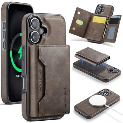 K2 2 in 1 Detachable Magnetic Phone Cases Compatible with iPhone 17 Case with Card Holder RFID Blocking, Compatible with Magsafe Wallet, Leather 6.3'' (Coffee, iPhone 17) - color: Coffee, size: iPhone 17