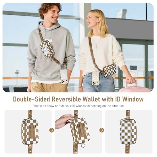 Tiostep Clip and Go Strap for Phone with Wallet Crossbody Phone Lanyard Adjustable and Detachable RFID Wristlet Wallet (Camel Checkered, Medium) - color: Camel Checkered, size: Medium
