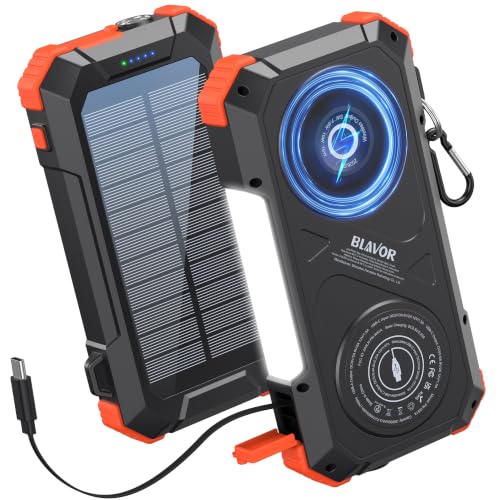 BLAVOR Solar Power Bank Built-in 27.5in Retractable Cable 20000mAh - color: Orange