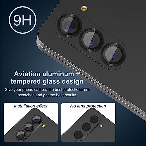 Suoman for Samsung Galaxy Z Fold 5 Camera Lens Protector, Metal Texture Style Tempered Glass Camera Lens Cover [Metal CD Lines] - Black - color: Black