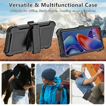 for Motorola Moto G 2026/2025 Case, for Moto G Play 2026 Case with Belt Clip Holster, Heavy Duty 2-Layer Protection, Anti-Drop, Shockproof Phone Cover (Black) - color: Black