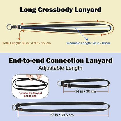 Dual-use Adjustable Lanyard End-to-end Connection Lanyard Anti-lost Neck Strap Holder for Keys Wallet Camera - color: Black Lanyard, size: Long Crossbody Lanyard - Cotton