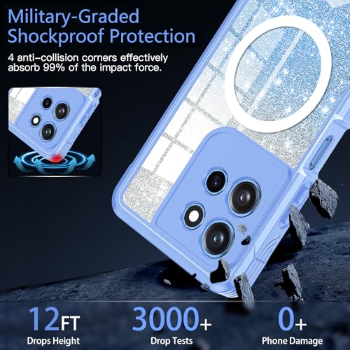 Hekodonk for Moto G Power 5G 2026 Case, Compatible with Magsafe [Built-in Tempered Glass Screen Protector & Camera Lens Protection] Full Body Shockproof Protective Women Girl Bling Case,Blue - color: Blue