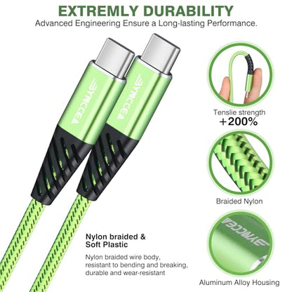 Bynccea 10ft USB C to USB C Charger Cable，4-Pack Fast Charging USB C Cable, Nylon Braided 60W(5A) Type C to Type C Charging Cable for Phone 17/16 15/15 Pro/15 Plus/15 Pro Max Samsung S22 S23 Note 20