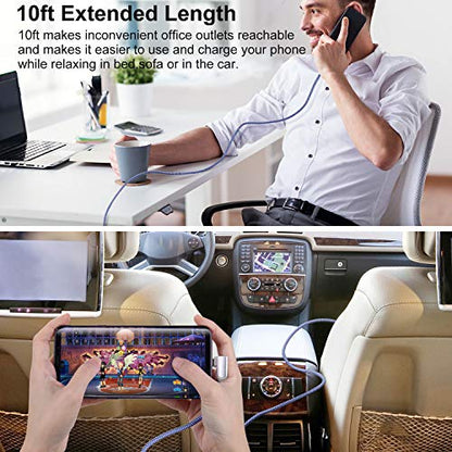 USB C Cable Fast Charging,3Pack 10ft Nylon Right Angle USB A to USB C Cable - color: Blue,Green,Purple, size: 10ft