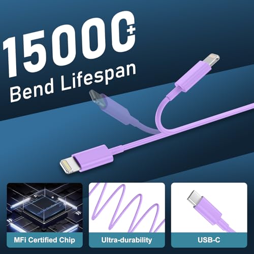 Phone 14 13 12 11 Fast Charger,10FT Long Phone Chargers Fast Charging Lightning Cable with 20W USB C Charger Block for Phone 14/14 Pro Max/13/13Pro Max/12/12 Pro Max/11/11Pro/X/Max,Pad,Purple gradient - color: Purple gradient, size: 10ft