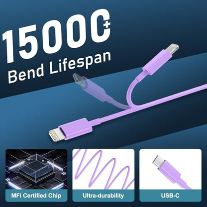 Phone 14 13 12 11 Fast Charger,10FT Long Phone Chargers Fast Charging Lightning Cable with 20W USB C Charger Block for Phone 14/14 Pro Max/13/13Pro Max/12/12 Pro Max/11/11Pro/X/Max,Pad,Purple gradient - color: Purple gradient, size: 10ft