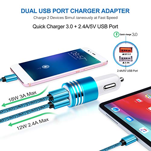 Fast Charging Car Charger,Quick Charge 3.0+2.4A Dual Port USB Cigarette - color: Blue
