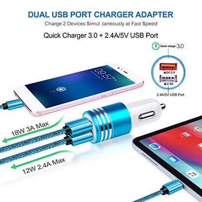 Fast Charging Car Charger,Quick Charge 3.0+2.4A Dual Port USB Cigarette - color: Blue