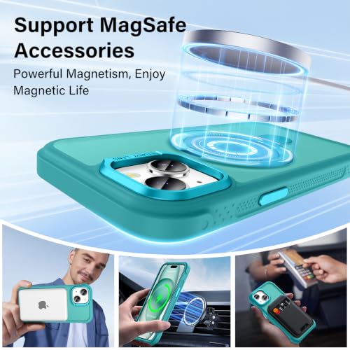 Designed for iPhone 15 Plus Case with Magnetic Stand, Darkcyan | Certified Drop Protection, Great Grip Feeling, Matte Translucent Back Slim Shockproof Phone Cover - color: Darkcyan, size: Iphone 15 Plus