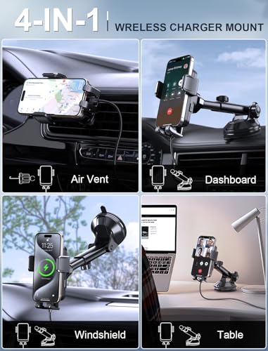 Wireless Car Charger, 15W Auto Clamping Dash Windshield Vent Phone Mount - style: Windshield