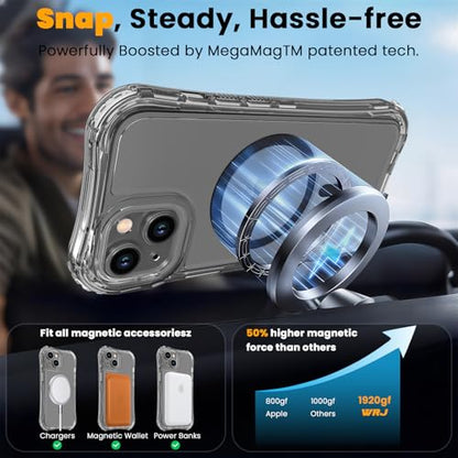 WRJ Magnetic Clear for iPhone 13 Case,iPhone 14 Case,[Compatible with MagSafe][Military Grade Drop Protection] Transparent Full Body Shockproof Protective Phone Case-Black - color: Black, style: Transparent
