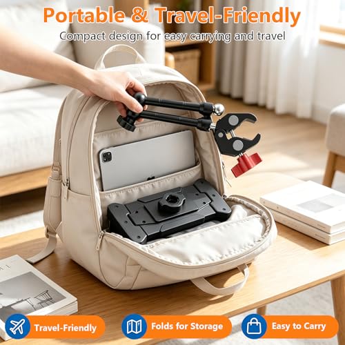 Portable Tablet Stand for Desk, 360° Adjustable iPad Holder for Bed, Metal Desk Clamp with Sturdy Aluminum Tablet Arm Mount for 4.7"-13.5" Kindle,iPad Pro/Air/Mini, iPhone,for Kitchen,Work,Video Call