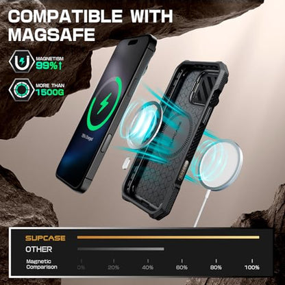 SUPCASE for iPhone 16 Pro Case (6.3 inch) with Camera Cover Stand, Dark | Compatible with MagSafe, Military-Grade Drop Protection, Camera Control Button, Heavy Duty Rugged Magnetic Phone Case, UB XT - color: Dark