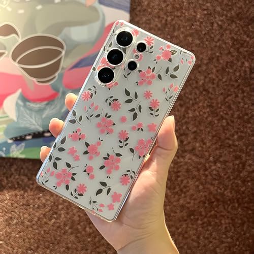 for Samsung Galaxy S25 Ultra Case, Floral Flowers Cute Aesthetic Clear Floral Pattern Case for Women Girls,Transparent Slim Soft Shockproof Cover for S25 Ultra,Green Branch Flower - color: Green Branch Flower, size: for Samsung Galaxy S25 Ultra