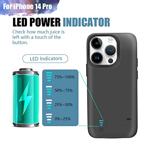 Battery Case for iPhone 14 Pro, 5000mAh Rechargeable Extended Battery Charging/Charger Case, Add 100% Extra Juice (6.1 Inches) Black