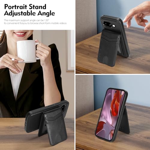 SkyEagle Compatible with Magsafe 2 in 1 Detachable Google Pixel 9a Wallet Case with Card Holder,Women Men Magnetic PU Leather Phone Case RFID Blocking Flip Kickstand Credit Slots,Black - color: Black, size: Google Pixel 9a