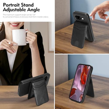 SkyEagle Compatible with Magsafe 2 in 1 Detachable Google Pixel 9a Wallet Case with Card Holder,Women Men Magnetic PU Leather Phone Case RFID Blocking Flip Kickstand Credit Slots,Black - color: Black, size: Google Pixel 9a