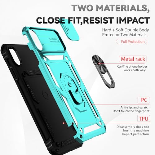 for iPhone XS Max Case with Camera Lens Cover HD Screen Protector, Dual Layer Military Grade Drop Protection Magnetic Ring Holder Kickstand Protective Phone Case for iPhone XS Max 6.5 inch (Mint) - color: Mint with camera cover Military-Grade 2nd gen