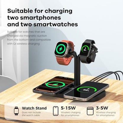 4-in-1 Charging Station Dual Phone Wireless Charger and iWatch Stand - color: A423SW-Black