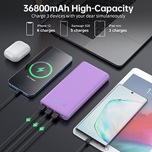 Portable Charger 36800mAh Power Bank,PD Fast Charging USB C External Battery Pack,4 Outputs 2 Inputs Travel Essentials Portable Phone Charger for iPhone 17/16/15/14/13/12,Galaxy S24 Android Phone etc - color: Purple