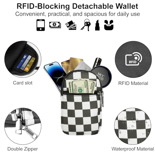 3-in-1 Clip And Go Phone Strap Crossbody With Detachable Wallet, RFID Blocking, Adjustable Anti-Theft Phone Lanyard - color: Black Plaid