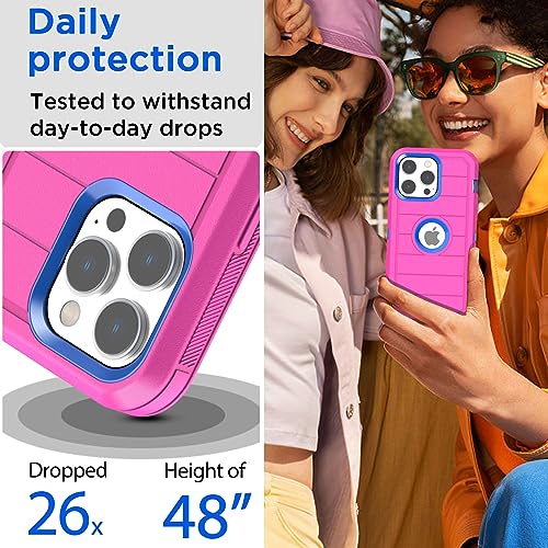 AICase Compatible with iPhone 15 Pro Max Case,Heavy Duty Drop Protection Full Body Rugged Shockproof Military Protective Tough Durable Cover Compatible with iPhone 15 Pro Max 6.7"_5 - color: Hot Pink/Blue