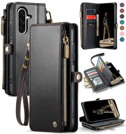 Defencase for Samsung Galaxy A36 5G Wallet Case with Card Holder, Black | RFID Blocking, Zipper Pocket, Durable PU Leather, Wrist Strap, Fashion Snap Flip Phone Cases Cover with Stand for Women Men - color: Black