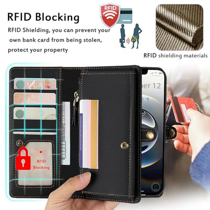 for Wallet Case Compatible with iPhone 16e / 17e ,Multi-Function Detachable 2 in 1 Magnetic iPhone 16e / 17e Case Wallet,Flip Strap Zipper Card Holder Phone Case with Shoulder Straps (Black) - color: Black, size: iPhone 16E