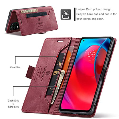 HAII Case for Moto G Stylus 5G 2021,PU Leather Folio Flip Wallet Case with Card Holster Stand Kickstand Magnetic Closure Shockproof Phone Cover for Motorola Moto G Stylus 5G 2021 (Red) - color: Red