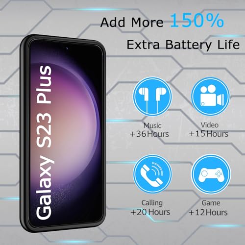 Battery Case for Galaxy S23 Plus,Upgraded 12000mAh Rechargeable Portable Extended Battery Pack Supported Qi Wireless Charging Case Compatible with Galaxy S23 Plus(6.6 inches) Charging Case-Black - size: Galaxy S23 Plus