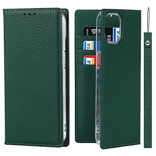 iCoverCase Compatible with iPhone 13 Wallet Case, RFID Blocking Genuine Leather Magnetic Case with Wrist Strap and Card Slots Kickstand Feature Flip Cover 6.1 Inch (Green) - color: Green, size: iPhone 13