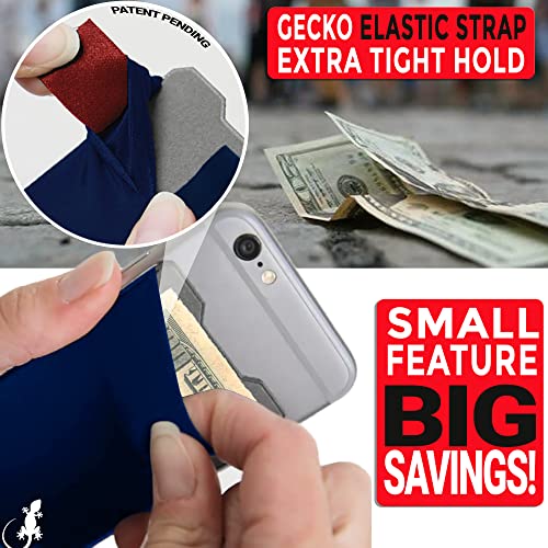 Gecko Travel Tech Double Pocket - Adhesive Card Holder - Cell Phone Pouch - Stick on Spandex Pocket - Carry Credit Cards and Cash (Navy) - color: NAVY